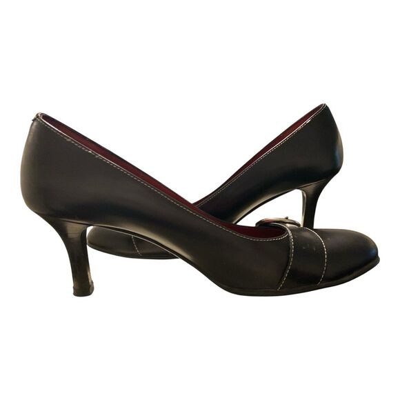 Coach Women’s Black Leather Heels Sz 8.5B Buckle Accent Round Toe Classic Pumps - Picture 4 of 14